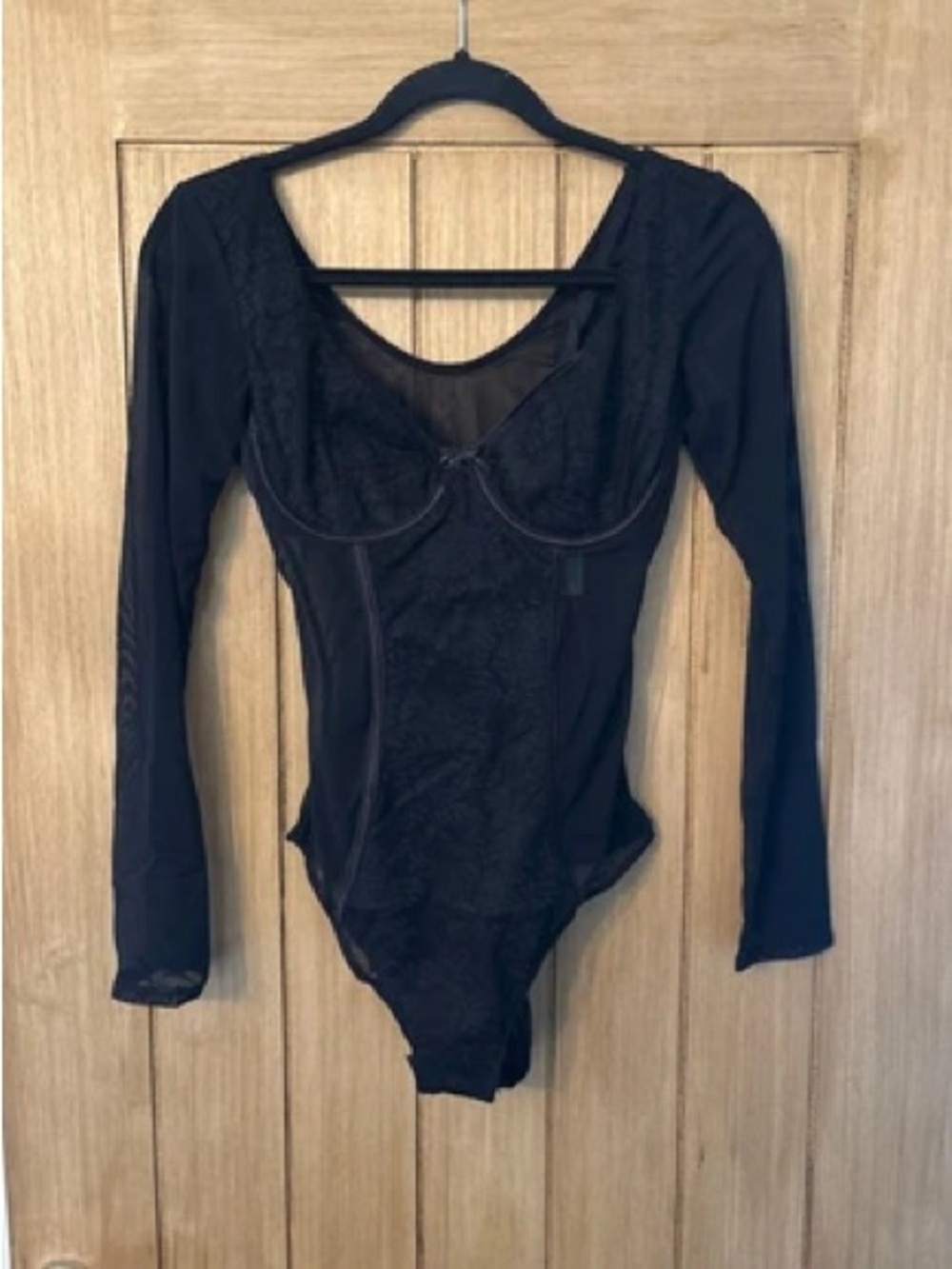 Pour Moi Elegant Black Lace Bodysuit with Built-in Bra UK 34FF